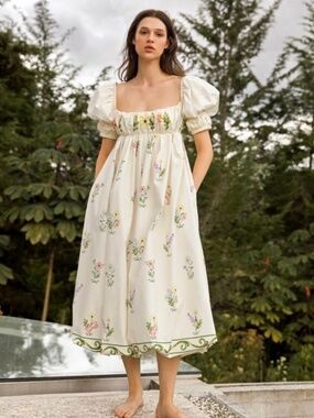 Agua by Agua Bendita Cream Floral Midi Dress